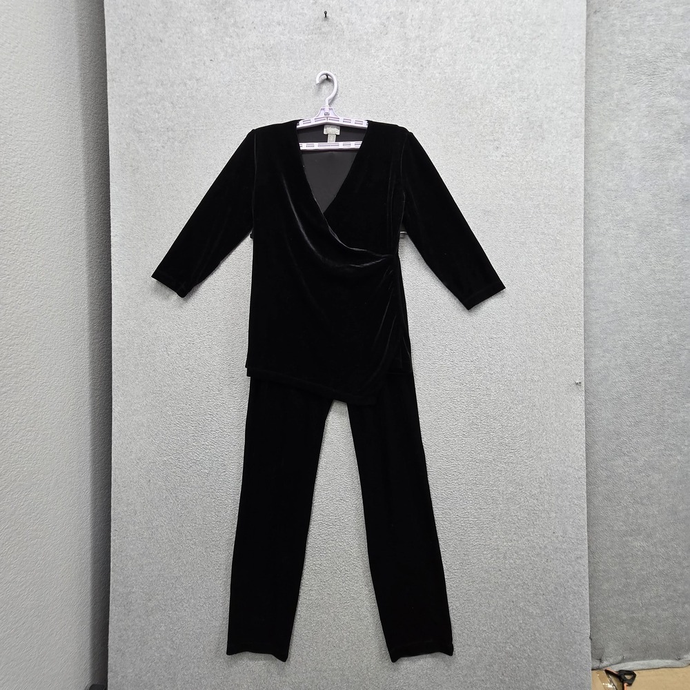 Chico's Women Suit 0 TALL Black Velvet Set 31" Inseam Long Sleeve